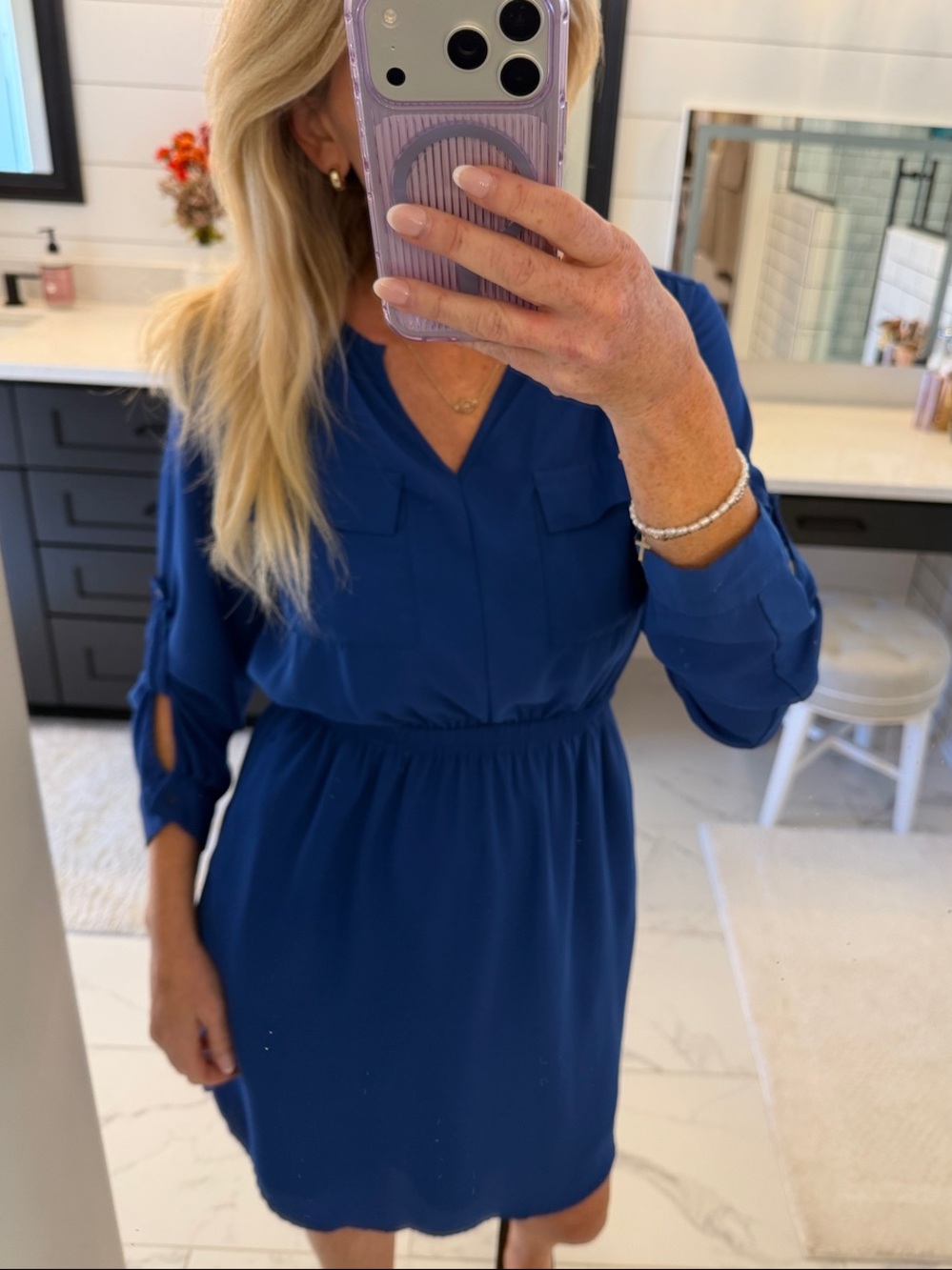 Mossimo Supply Co. Royal Blue V-Neck Long Sleeve Mini Dress